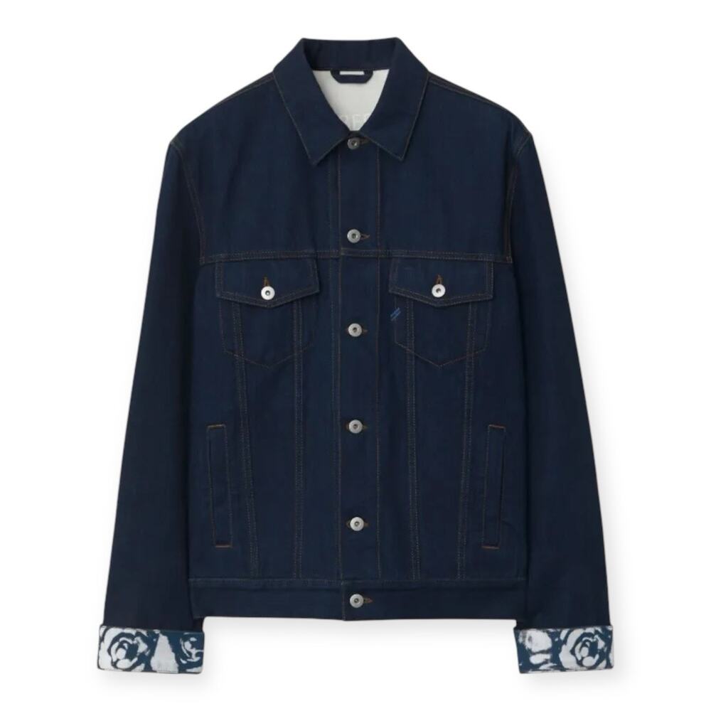 Mens London Navy Blue Denim Flocked Jacket XL $ 1790 Msrp